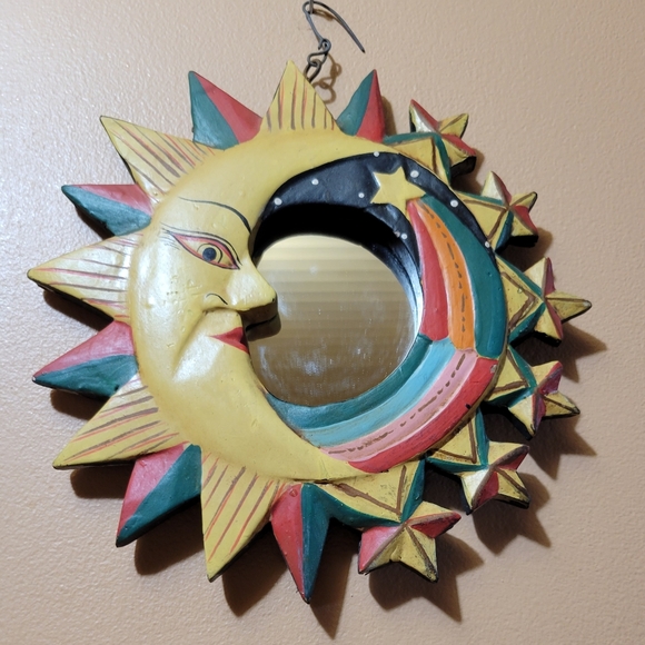 Vintage Celestial Sun and Moon Star Shooting Star Mirror Hand Painted - Picture 2 of 4